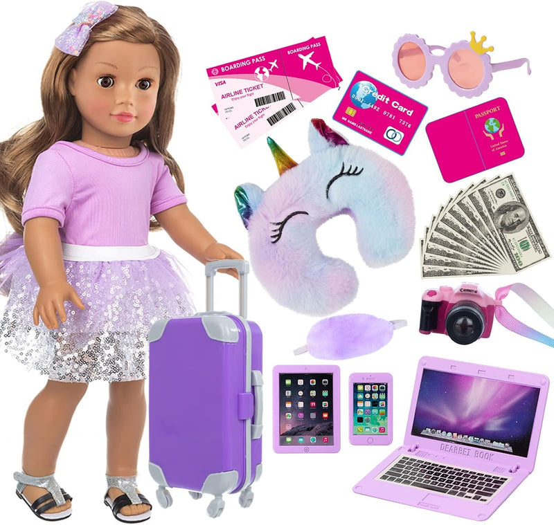 ZNTWEI American 18 Inch Doll Travel Suitcase with Clothes Accessories – Fun for Kids & Family