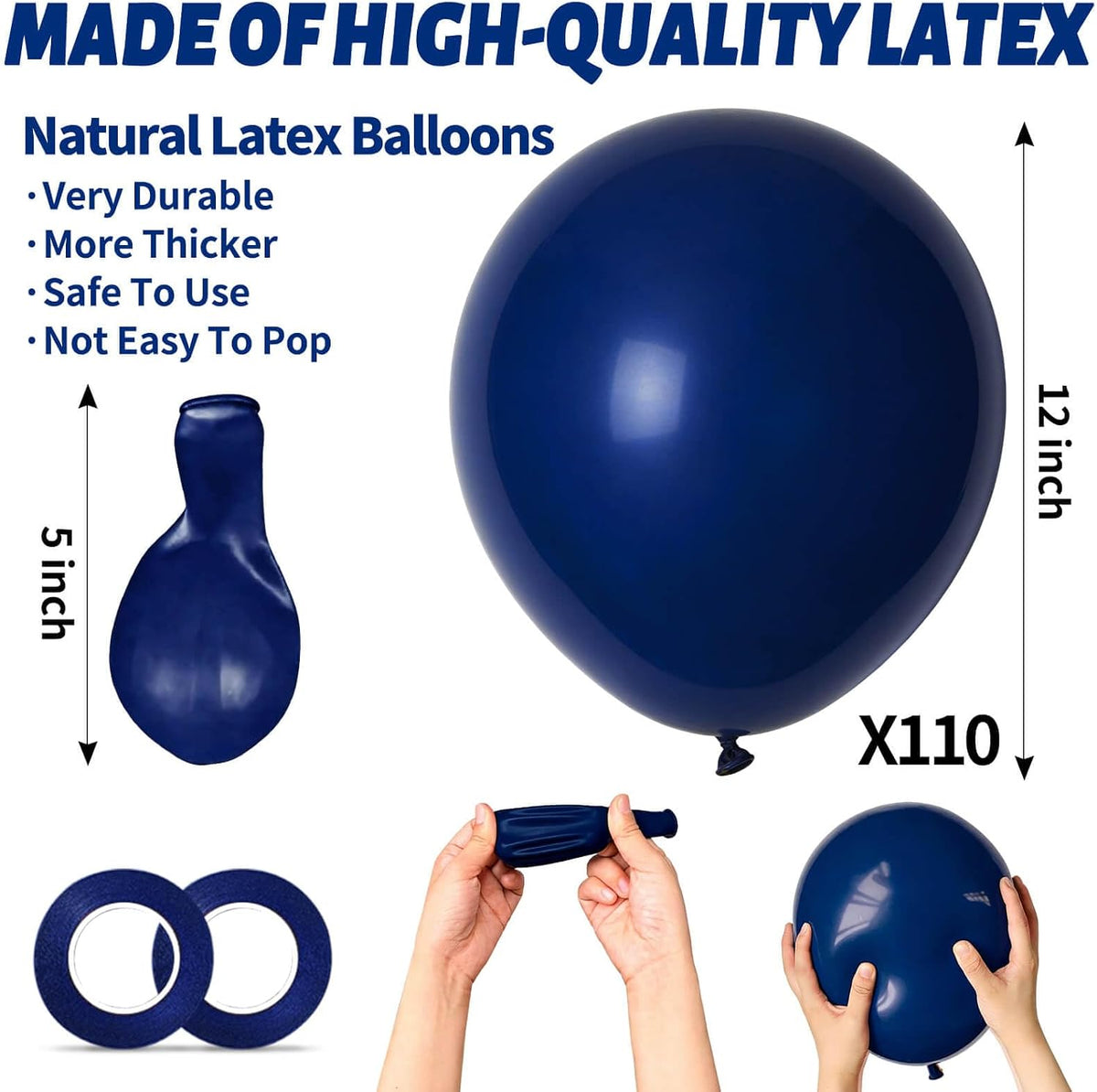 110pcs Black Balloon 12 inch - 12inch(normal) / A18-navy Blue - image 3