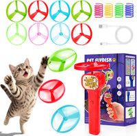 Cat Toy Disc Launcher, Rechargeable Interactive Cat Fetch Toy Launcher with 8 Flying Discs, Flying - Red-1
