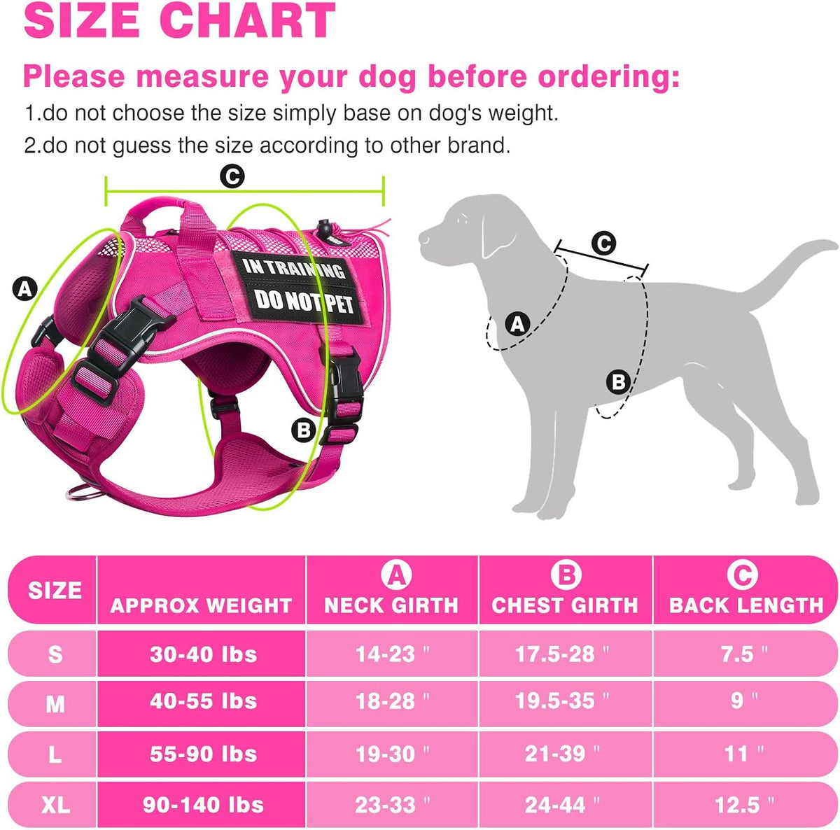 WINSEE Service Dog in Training Mesh Harness with 10 Removale Pet - Large / Pink - image 3