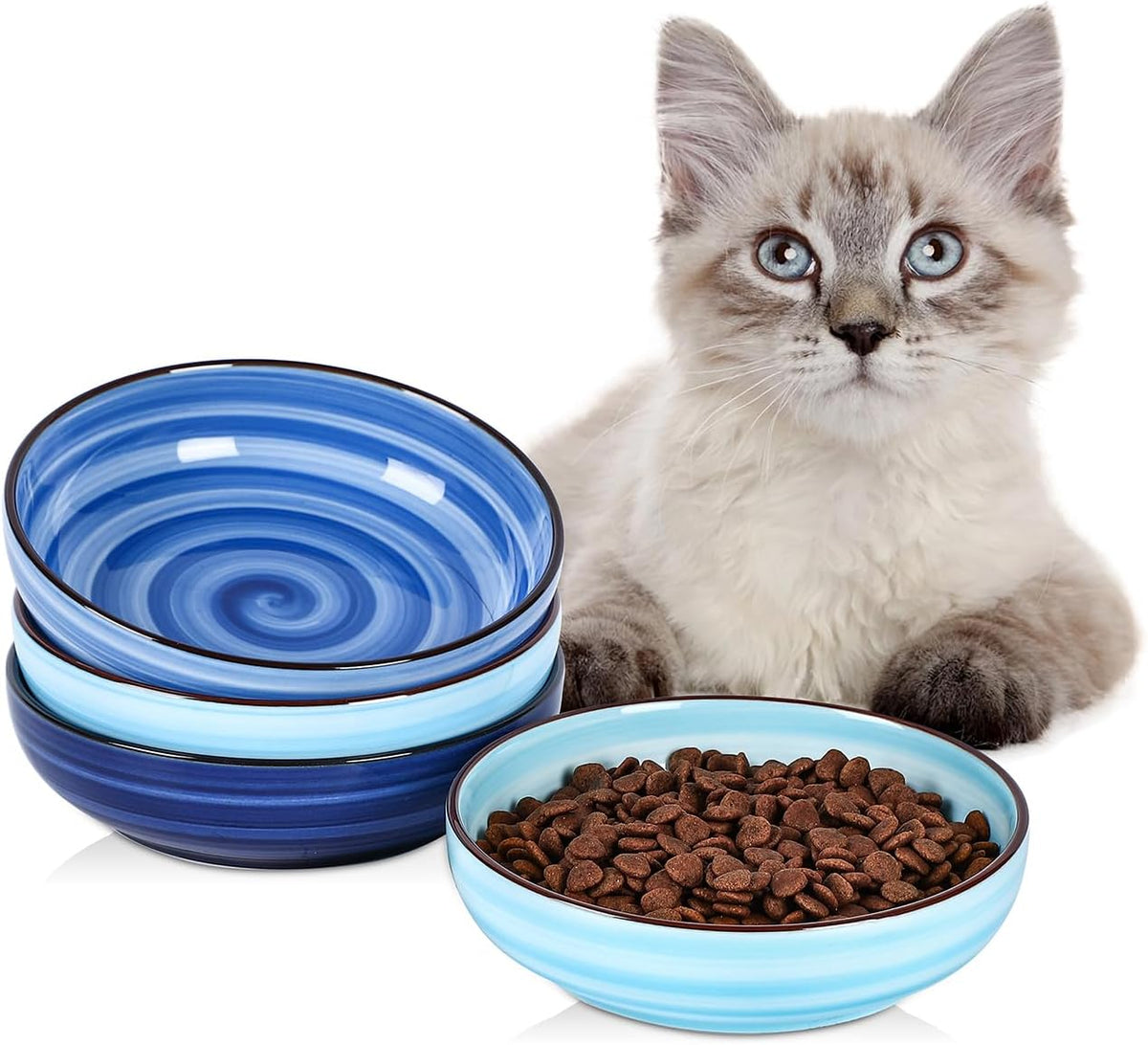 Selamica Ceramic Cat Bowls Set of 6 - 5.6 Inch, Set of 4 / Gradient Blue