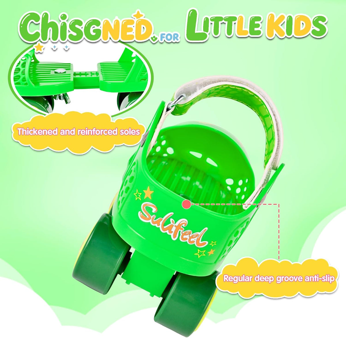 SULIFEEL Kids Adjustable Quad Roller Skates for Girls and Boys – Fun for Kids & Family - Dinosaur Green - image 4