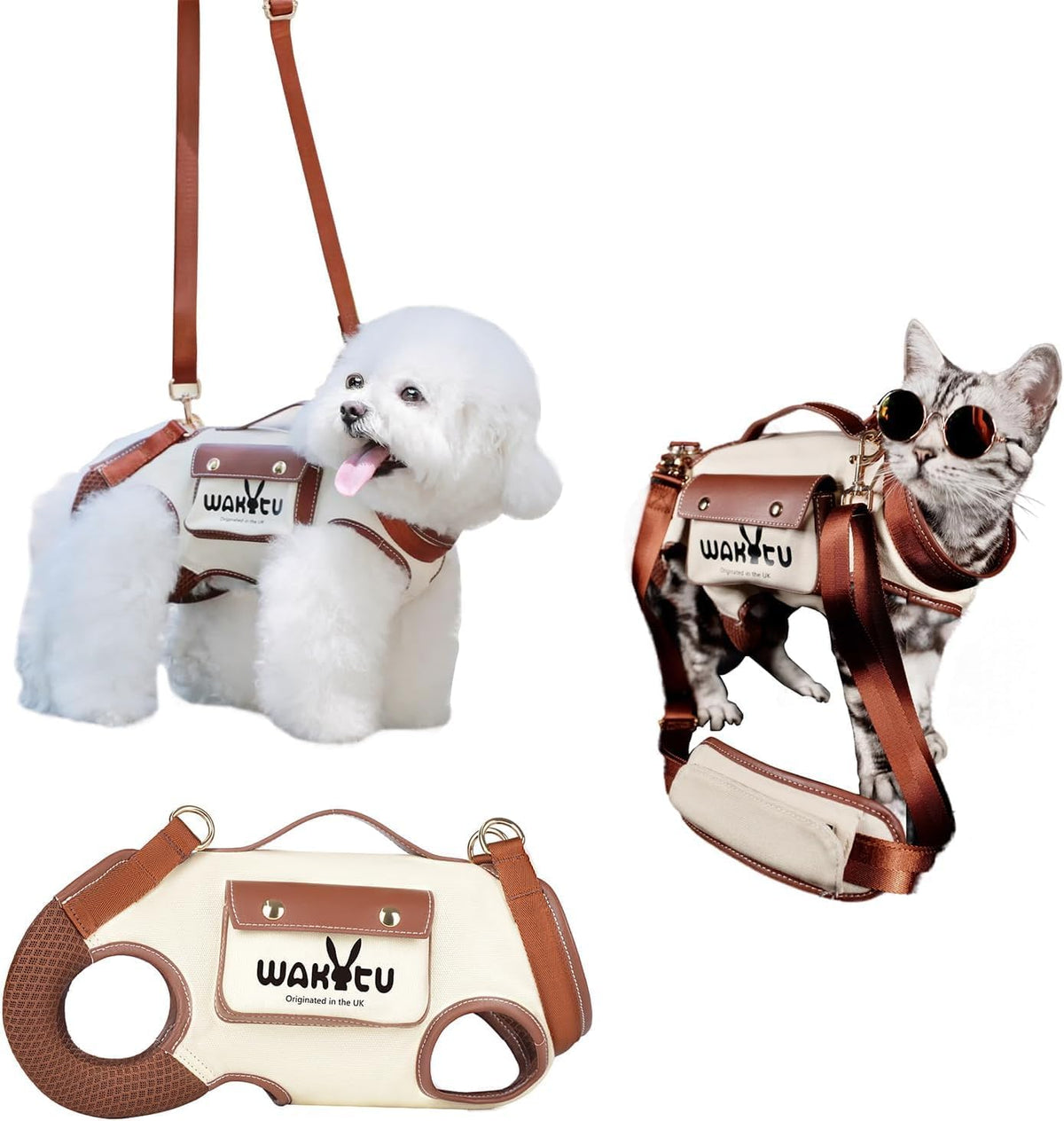 Wakytu Dog Lift Harness Dog Carrier Sling for Small Dogs & Cats - Small(4-8 LBS) / 1.0 White