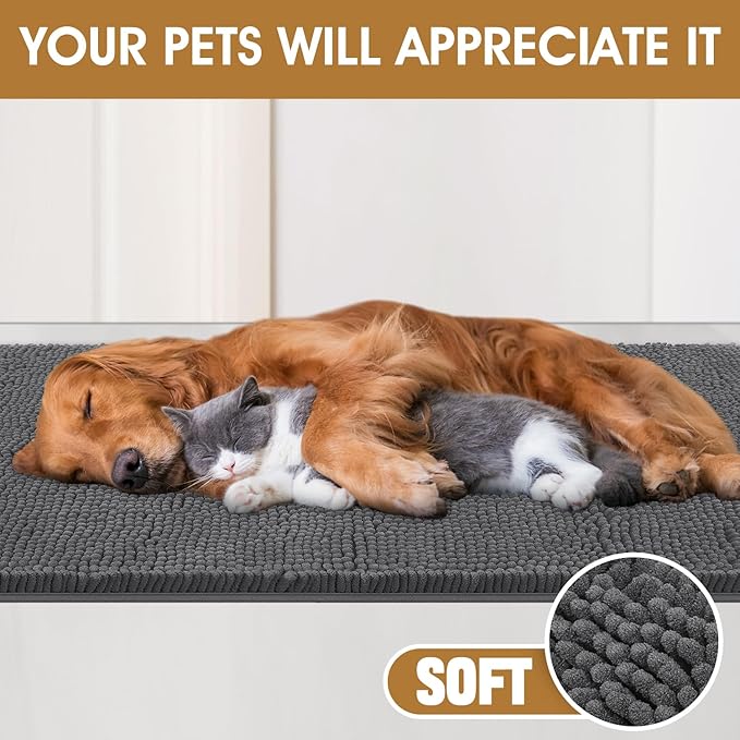 IM HOME 30" X 20" Grey Dog Door Mats for Muddy Paws, Chenille Absorbent Dog Mat, Non Slip Heavy Mud Mat for Dogs, Soft Pet Bed Mat for Entryway, Mud Paws, Inside Floor