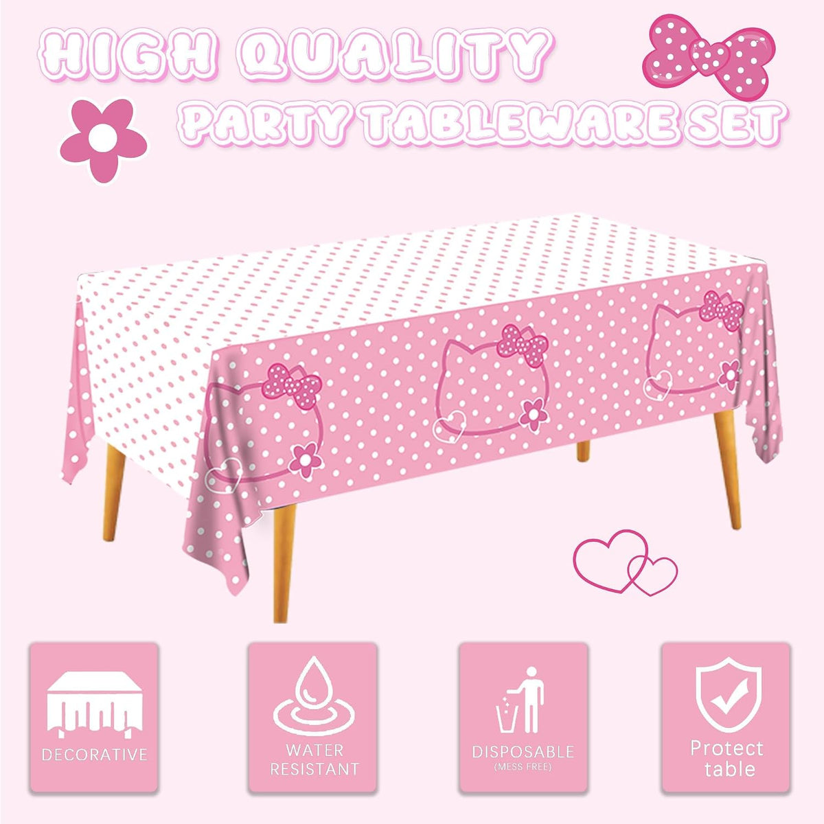 3PCS Demon Hunters Birthday Tablecloth Decorations - Bow Kitten Tablecloth - image 3