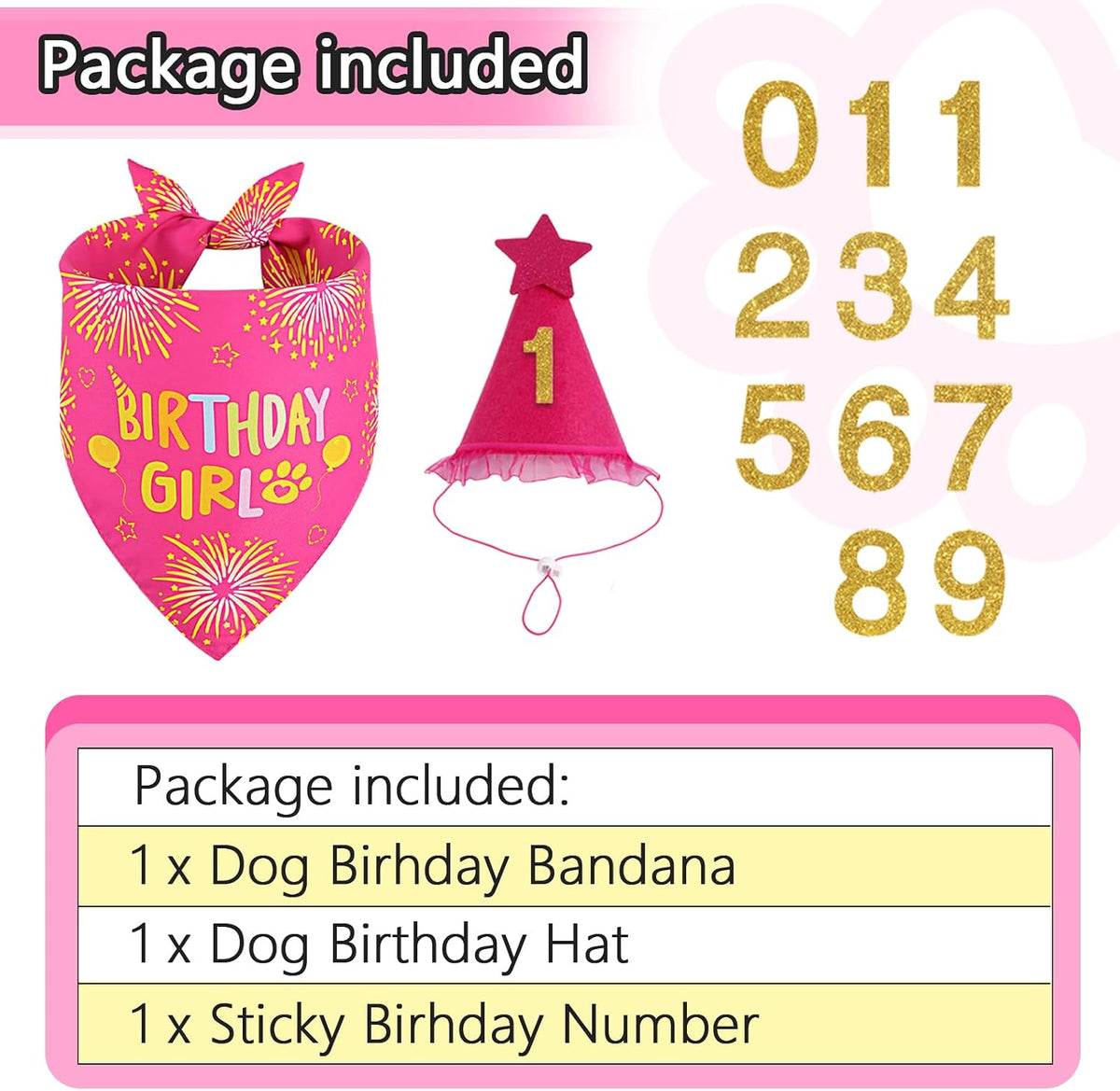 Rose Pink Girl Dog Birthday Party Supplies with Hat Bandana Numbers – Essentials for Dogs - rose pink-set / Small - image 2