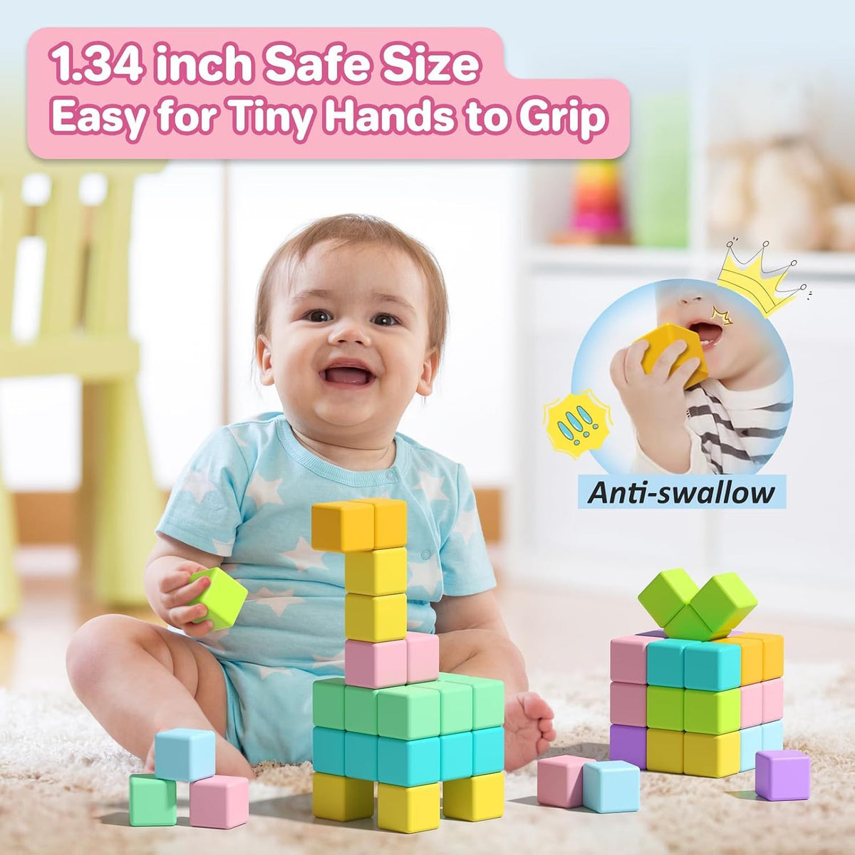Large Magnetic Blocks,56PCS 1.34in 3D Building Cubes for Kids Ages 3+ – Fun for Kids & Family - Pastel-56PCS（1.34in） - image 3