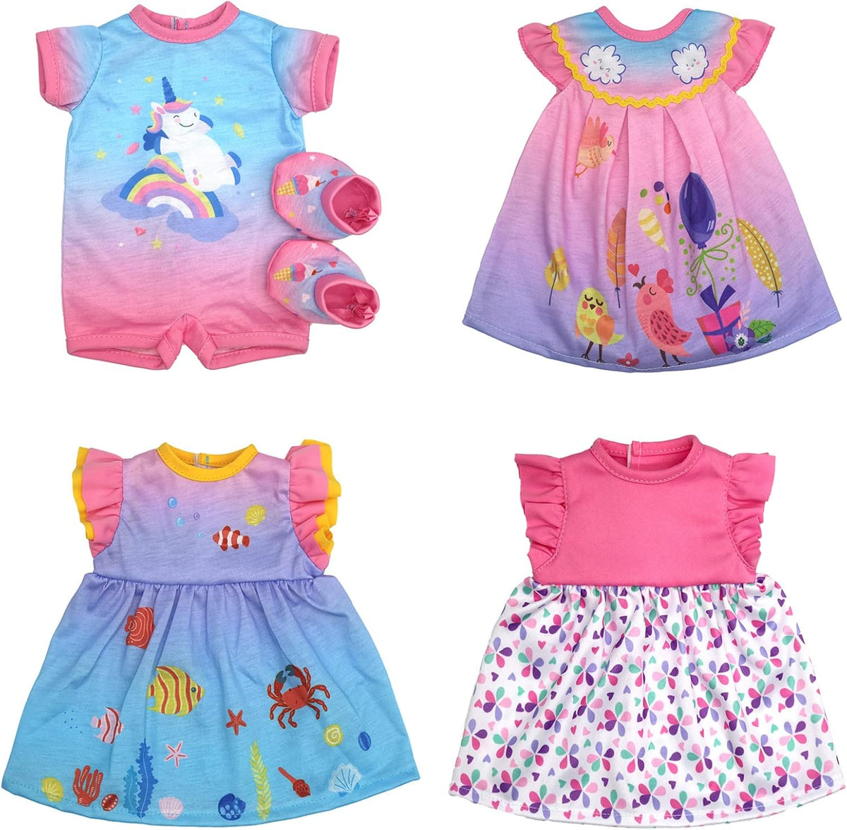 OTMOON 4 pack doll clothes, dress outfits for 13-16 inch dolls