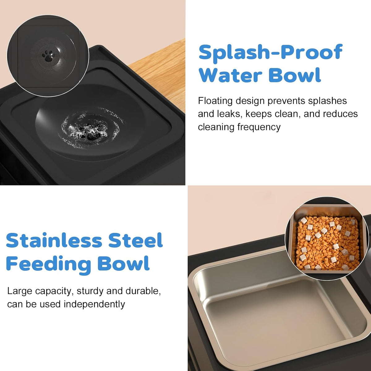 2-in-1 Elevated Dog Bowls, No Spill Water Bowl - Stainless Steel Food Bowl - image 4