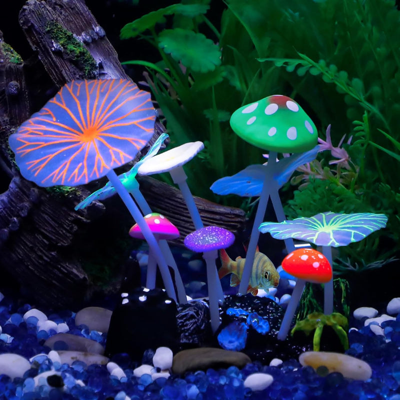 Uniclife Aquarium Coral Plant Ornament with Glowing Effect Imitative - Mushroom&Lotus