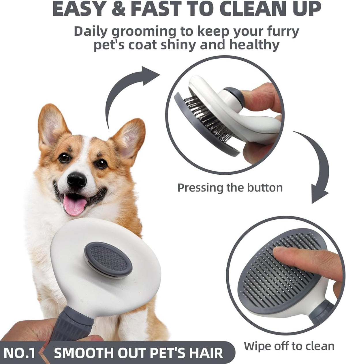 Bath Grooming Kit for Pets, Hair Brush Set with Towel - 6-Bath-Grey - image 2
