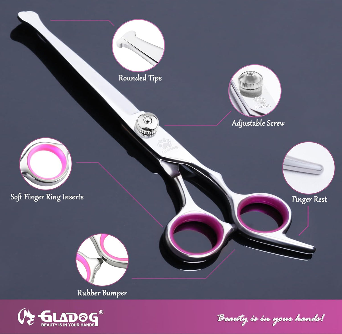 Dog Grooming Scissors Kit with Safety Round Tips - Pink - image 3
