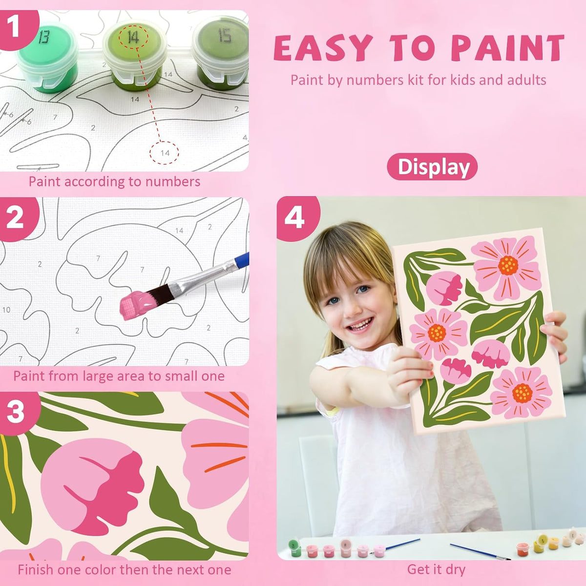 goldentime 3 Pack Kids Paint by Numbers Kit - Modern flowers - image 4