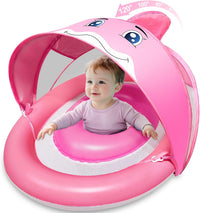 Dolphin Baby Float with Canopy UPF50+ for Age 6-36 Months Infant - pink