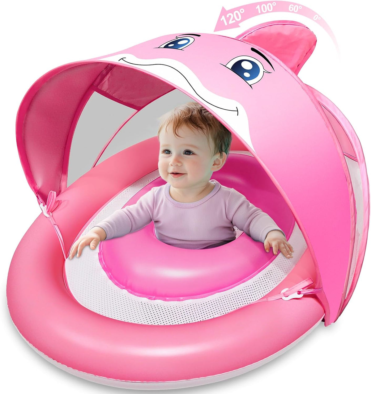 Dolphin Baby Float with Canopy UPF50+ for Age 6-36 Months Infant - pink