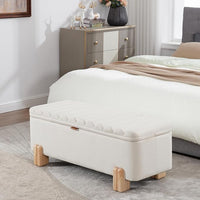 Wavy Ottoman Storage Bench Multi-Functional Narrow Entryway Bench Elegant End of Bed Bench with Storage and Safty Hinge for Living Room Entryway Hallway Bedroom Boutique, Beige