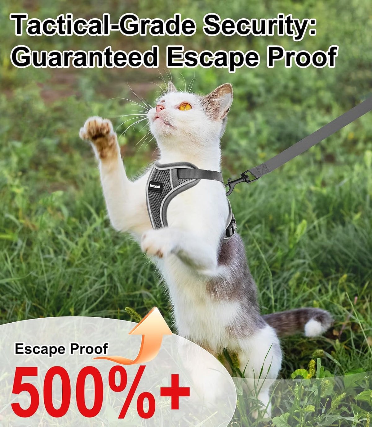 Cat Harness and Leash for Walking Escape Proof Soft Adjustable Cat - Grey / S (7-12lb) - image 2