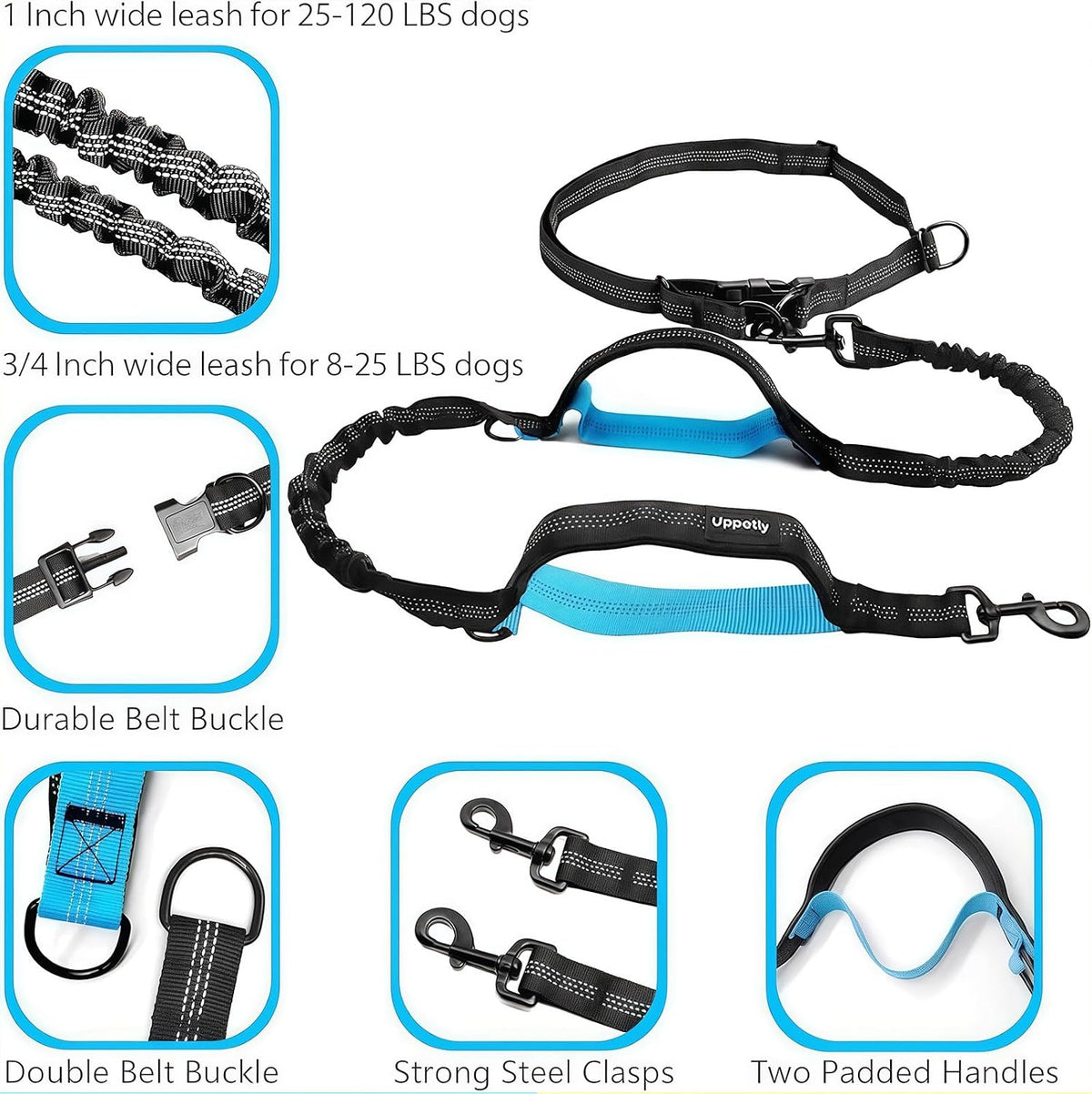 Uppetly Hands Free Dog Running Leash with Adjustable Waist Belt - Medium/Large - image 2