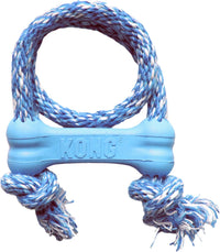 KONG Puppy Goodie Bone with Rope, Natural Rubber, for XS Puppies - Blue
