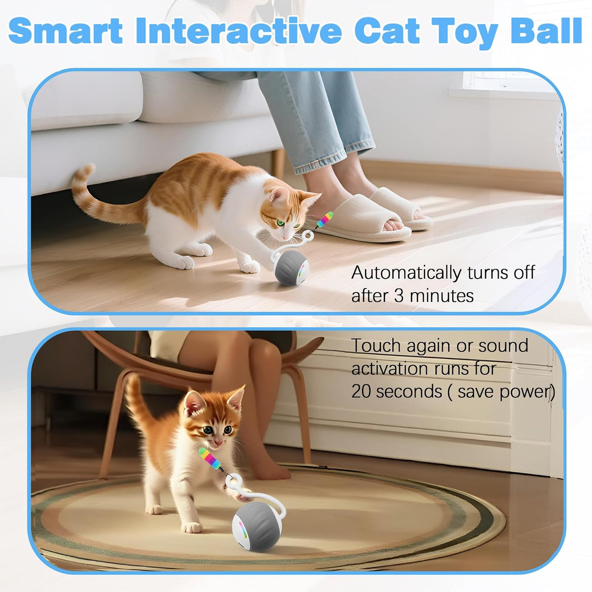 Upgraded 2.36 Inch Large Interactive Cat Toys Ball for Indoor Cats - Gray - image 3