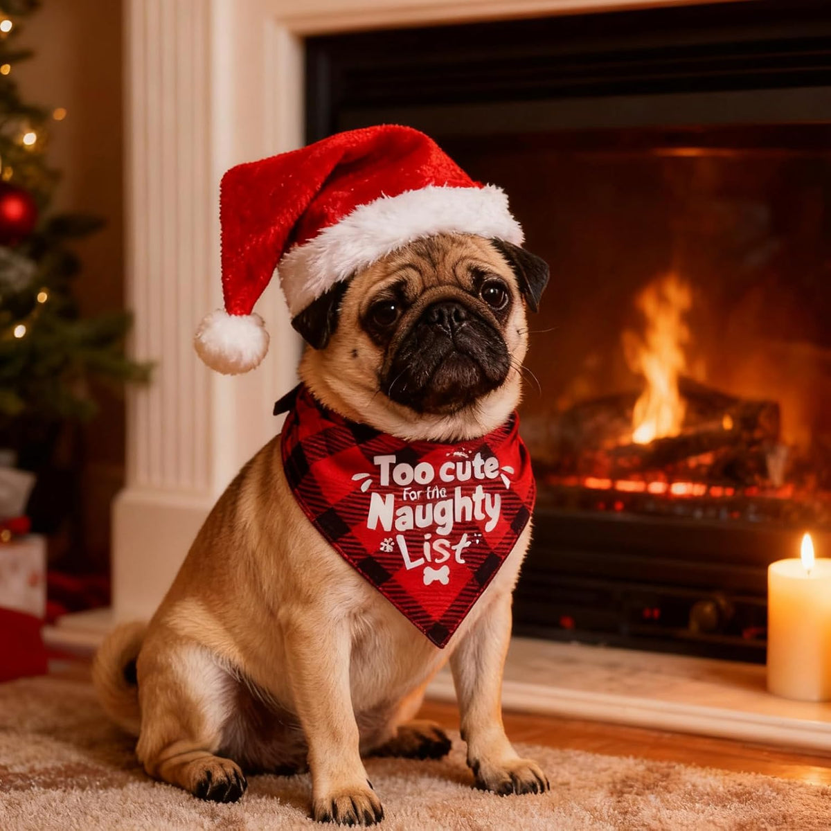 Halloween Dog Bandanas with No Tricks Sign - Red Plaid - Too Cute for the Naughty List / X-Large - image 2
