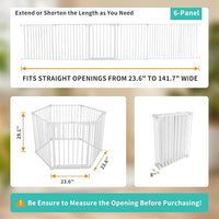 Extra Wide Baby Gate, 30" Tall 142" Wide Configurable Baby Gate Fireplace Safety Fence, Metal Pet Safety Playpen for Toddler/Pet/Dog Christmas Tree Fence (Whtie, (6-Panel))