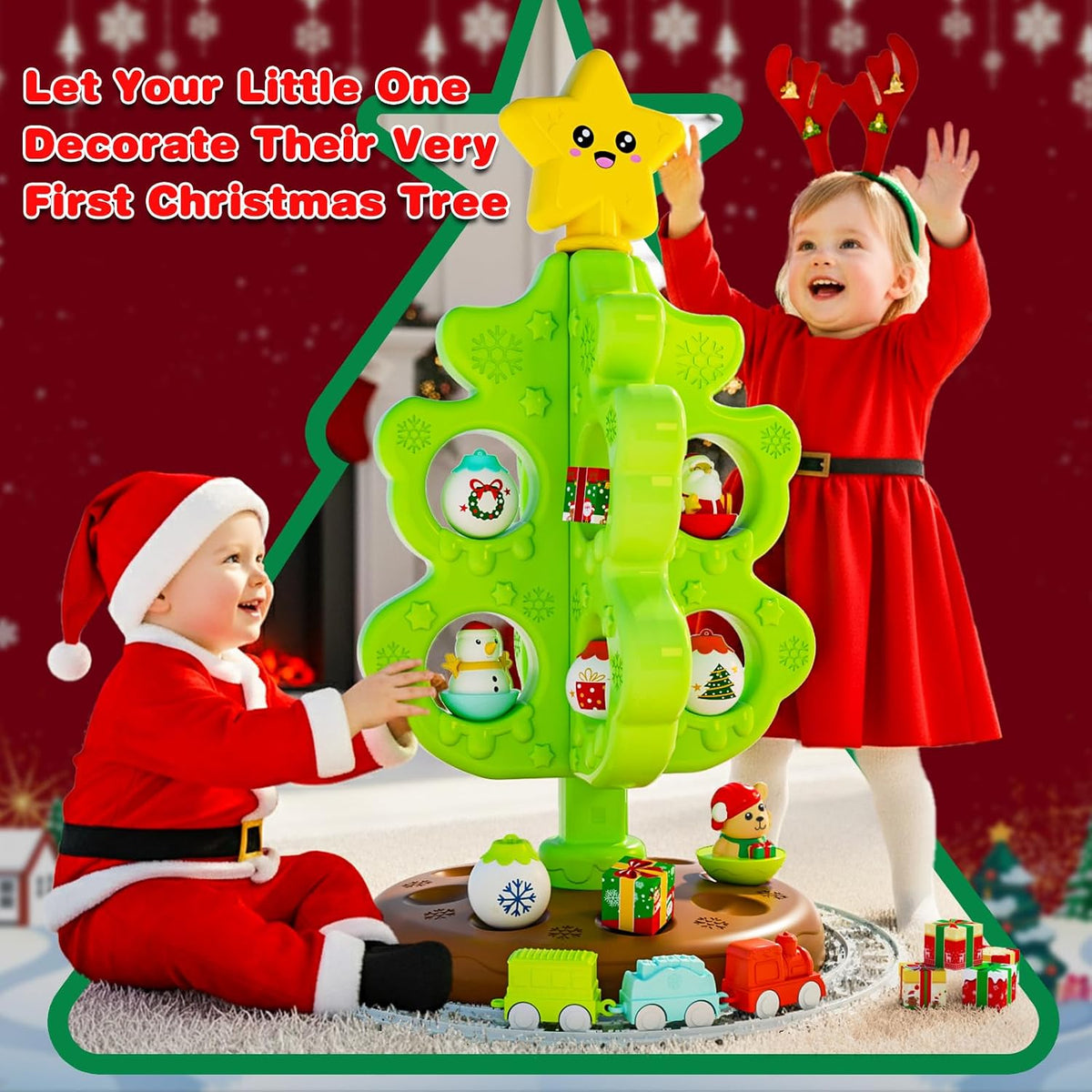 Surelect my first Christmas tree toy for little kids with train, tumblers and finger puppets - view 4