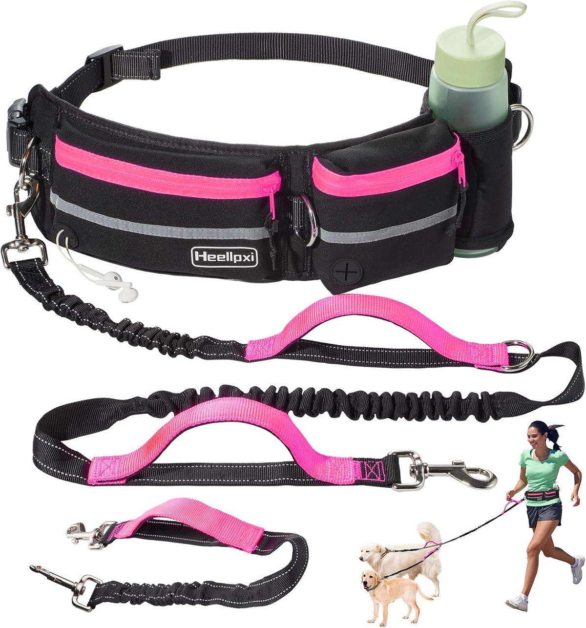 Hands-Free Dog Leash with Pouch - Pink