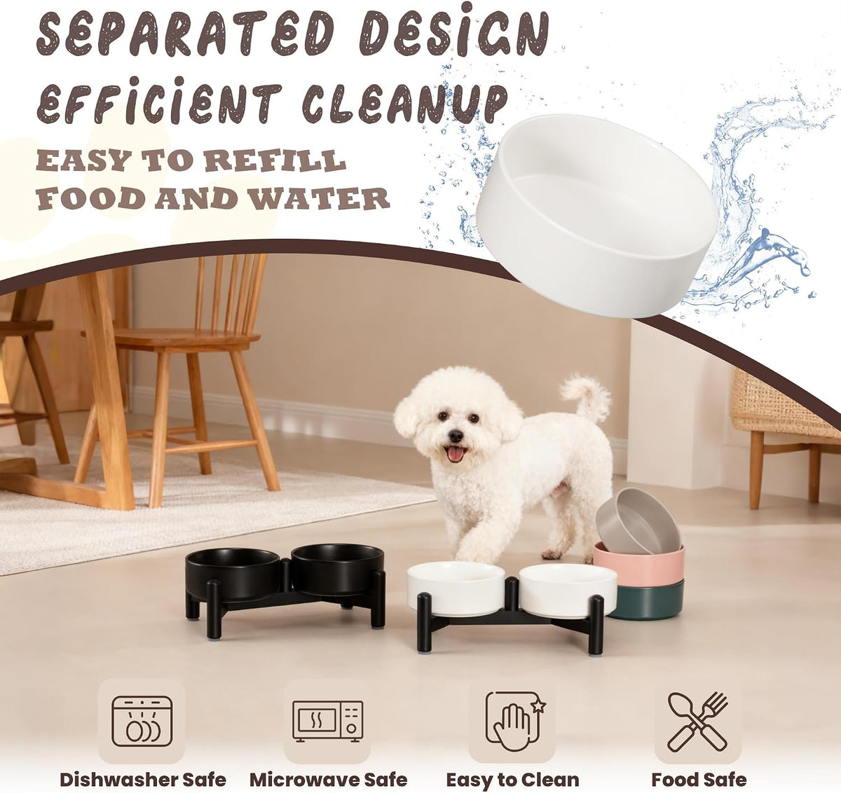 Raised Ceramic Dog Bowl Set with Stand - Black / 2 Bowls - 1.6 Cups Each - image 4