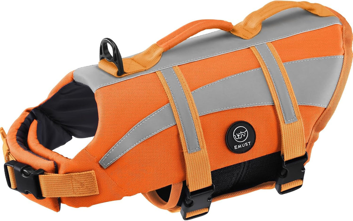EMUST Dog Life Jacket, High Visibility Dog Life Vests with 2 Rescue Handles – Essentials for Dogs - XXL / NewOrange