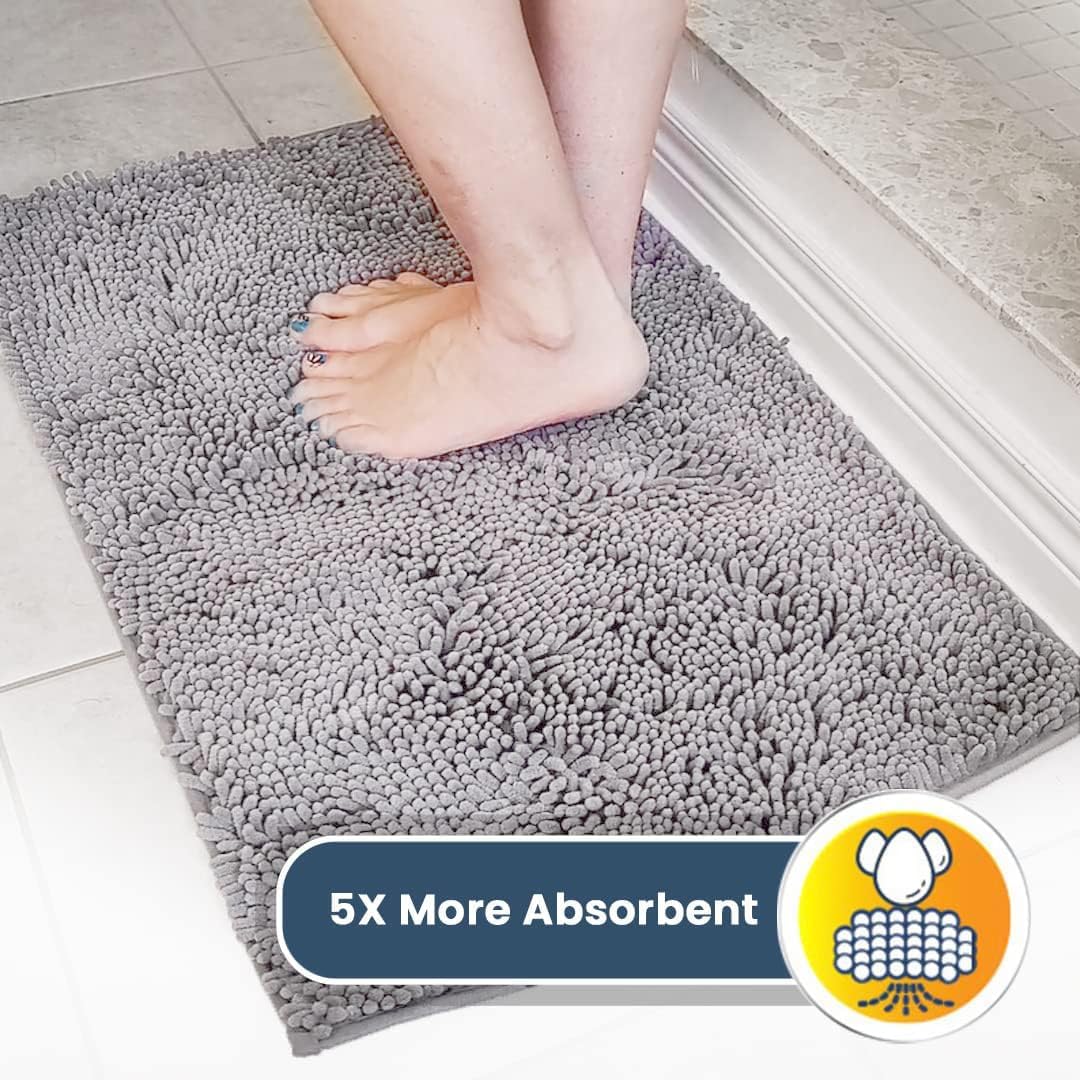 Muddy Mat | Absorbent Microfiber Chenille Door Mat Grey 24" x 35" with Heavy Duty Non-Slip Rug - 19" x 30" / Grey - image 3