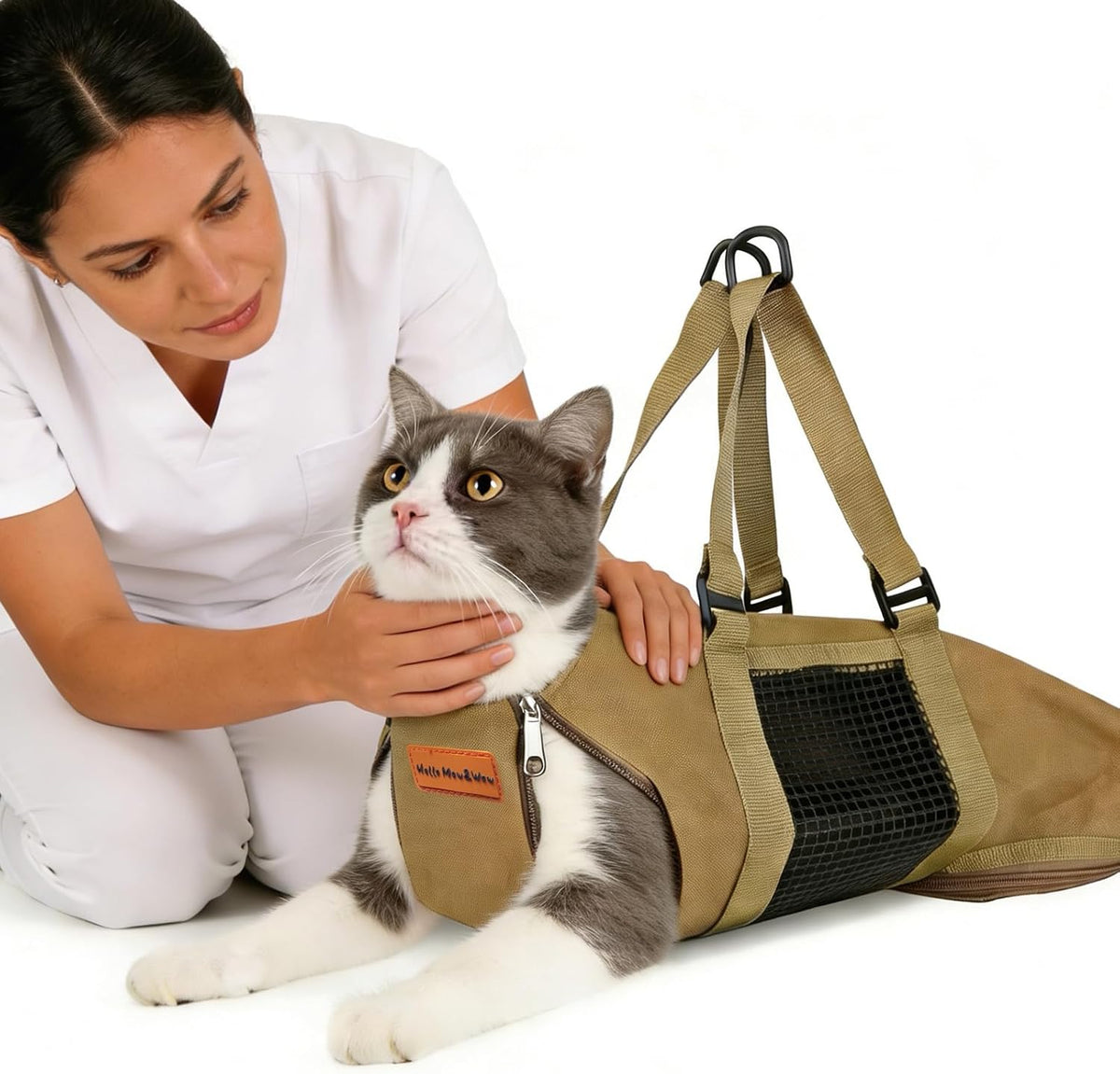 Cinf Cat Restraint Grooming Bag - M (8-12lbs) / Tan