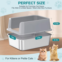 2PACK Stainless Steel Cat Litter Box with High Sides Lid - Light Grey-M - image 2