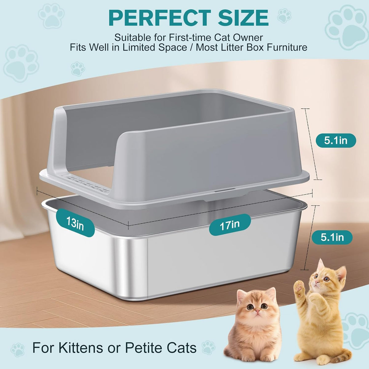 2PACK Stainless Steel Cat Litter Box with High Sides Lid - Light Grey-M - image 2