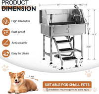 Albott 34 Inch Stainless Steel Dog Washing Station with Non-Slip Steps, Sprayer, Faucet, Tow Rope – Professional Pet Bathtub for Small Dogs, Great for Home, Garage, Salon (Left Door)
