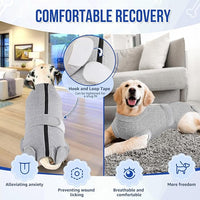 Lukovee Recovery Suit for Dogs, Zipper On Recovery Suit for Female Male Dog, Onesie Abdominal Wounds Cone E-Collar Alternative Prevent Licking Spay Recovery Suit (Small, Grey)