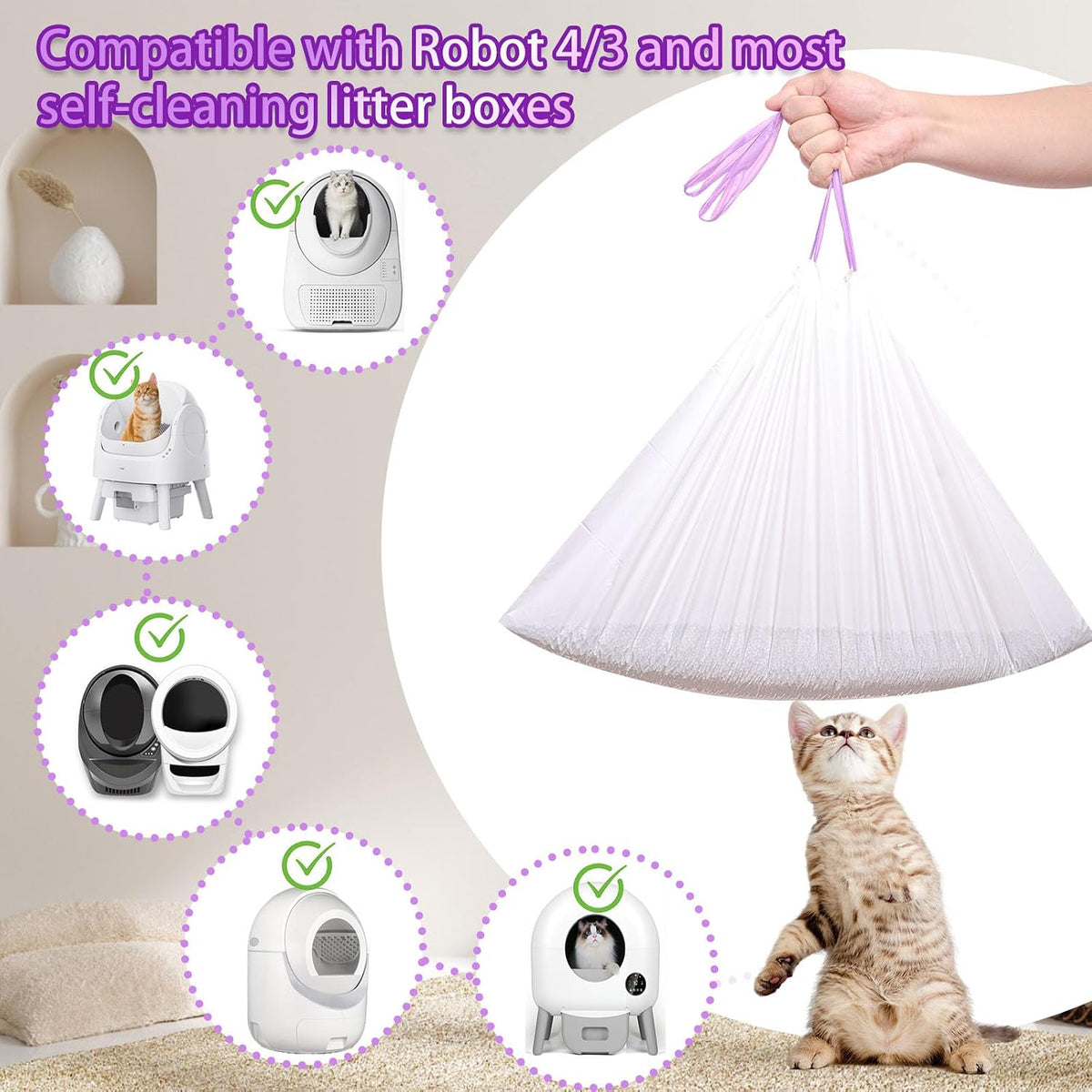 Elzrghs 100 Pack Drawstring Cat Litter Box Liners Compatible - image 3