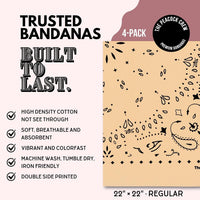 Premium Soft Cotton Bandanas Pack for Men and Women Paisley 22 x 22 - Pack of 4 Almond - image 2