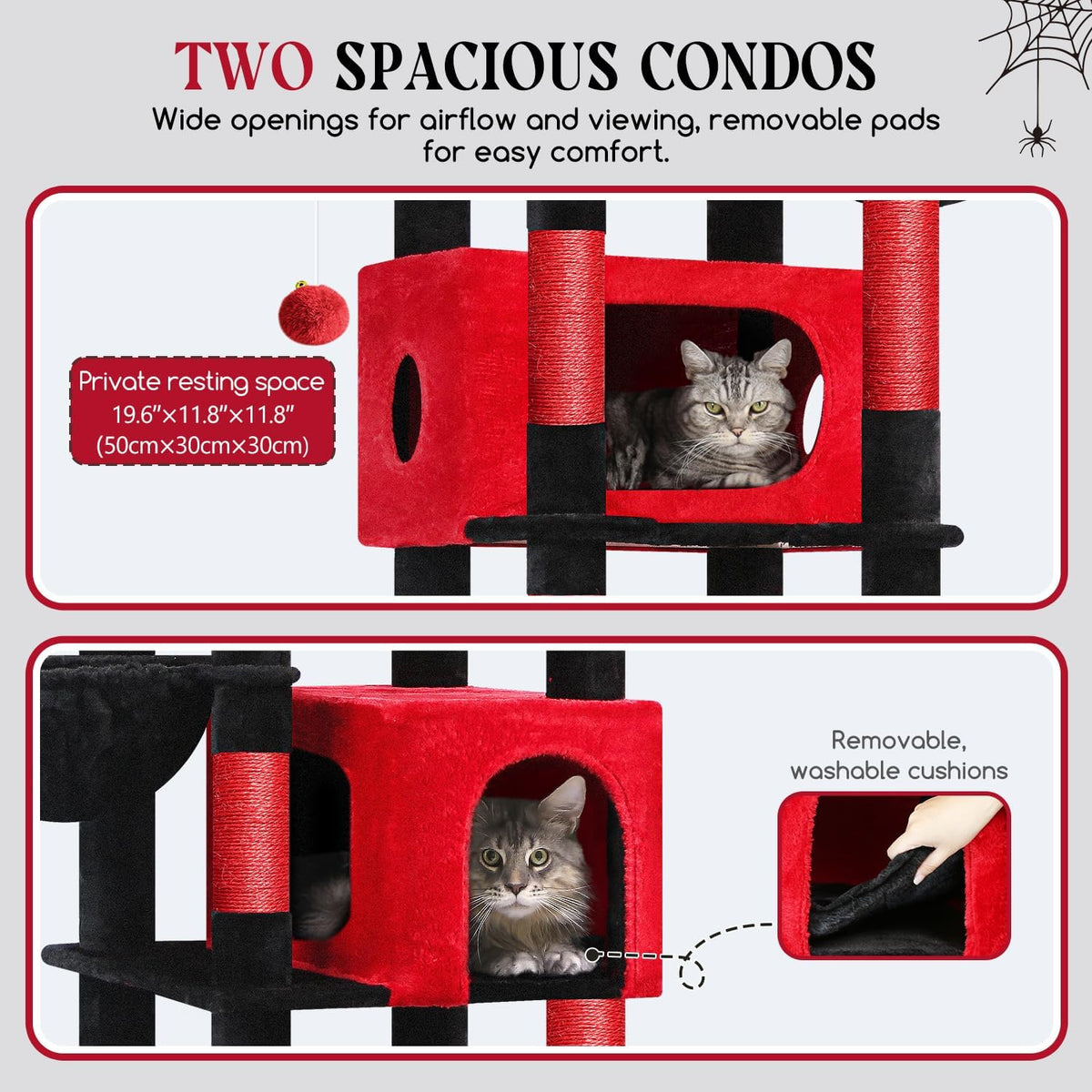 Globlazer 74in Heavy Duty Cat Tree Tower for Indoor Cats Large Adult - Red Black / 74inch - image 3