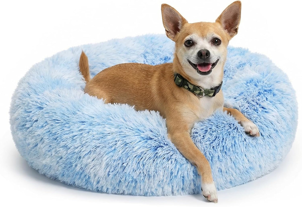 Small Calming Dogs Bed for Small Dogs Anti-Anxiety Machine Washable - Gradient Blue / 19 inches