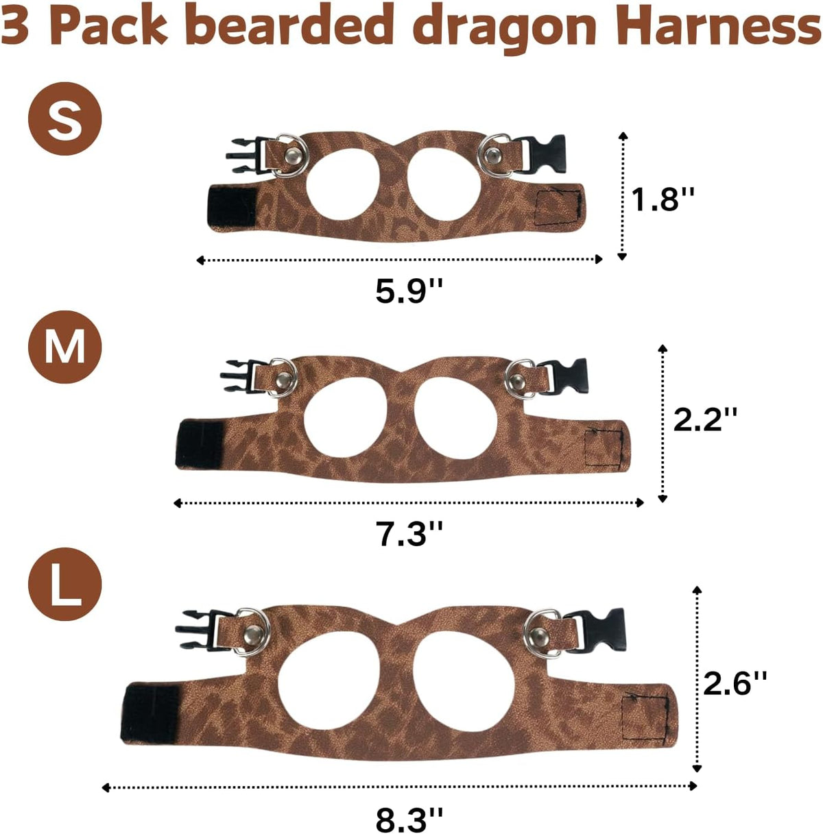 3 Pack Bearded Dragon Harness and Leash Set - Brown Leopard - image 2
