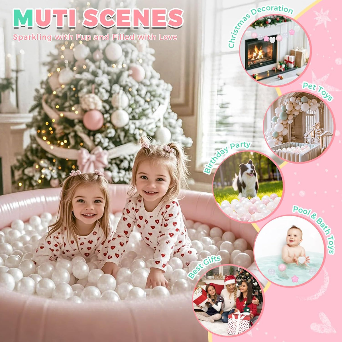 TRENDPLAY Ball Pit Balls Star and Heart Shapes for Toddlers - White Pink / 200 - image 4