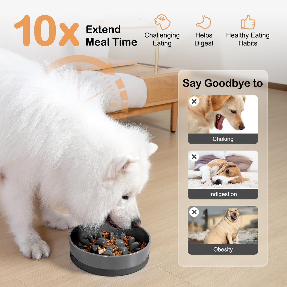 Sted Ceramic Slow Feeder Dog Bowls for Medium Large Breed – Essentials for Dogs - Large-9.5 inches / Grey - image 3