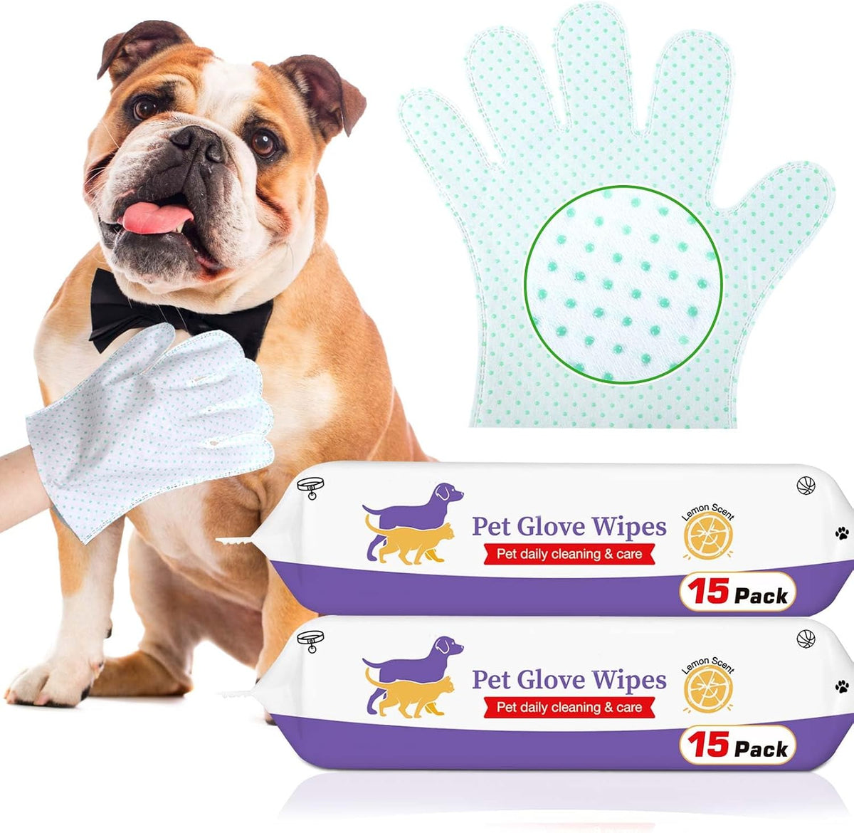 Dog Cleaning Gloves Wipes 15pcs Deodorizing Disposable Pet Grooming - 30pcs