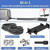AquaMiracle All-in-One Koi Pond Aerator for Outdoor Ponds, Pond Air Pump Pond Aeration System with Self-Sinking Airline Flow Control Rubber Air Diffuser