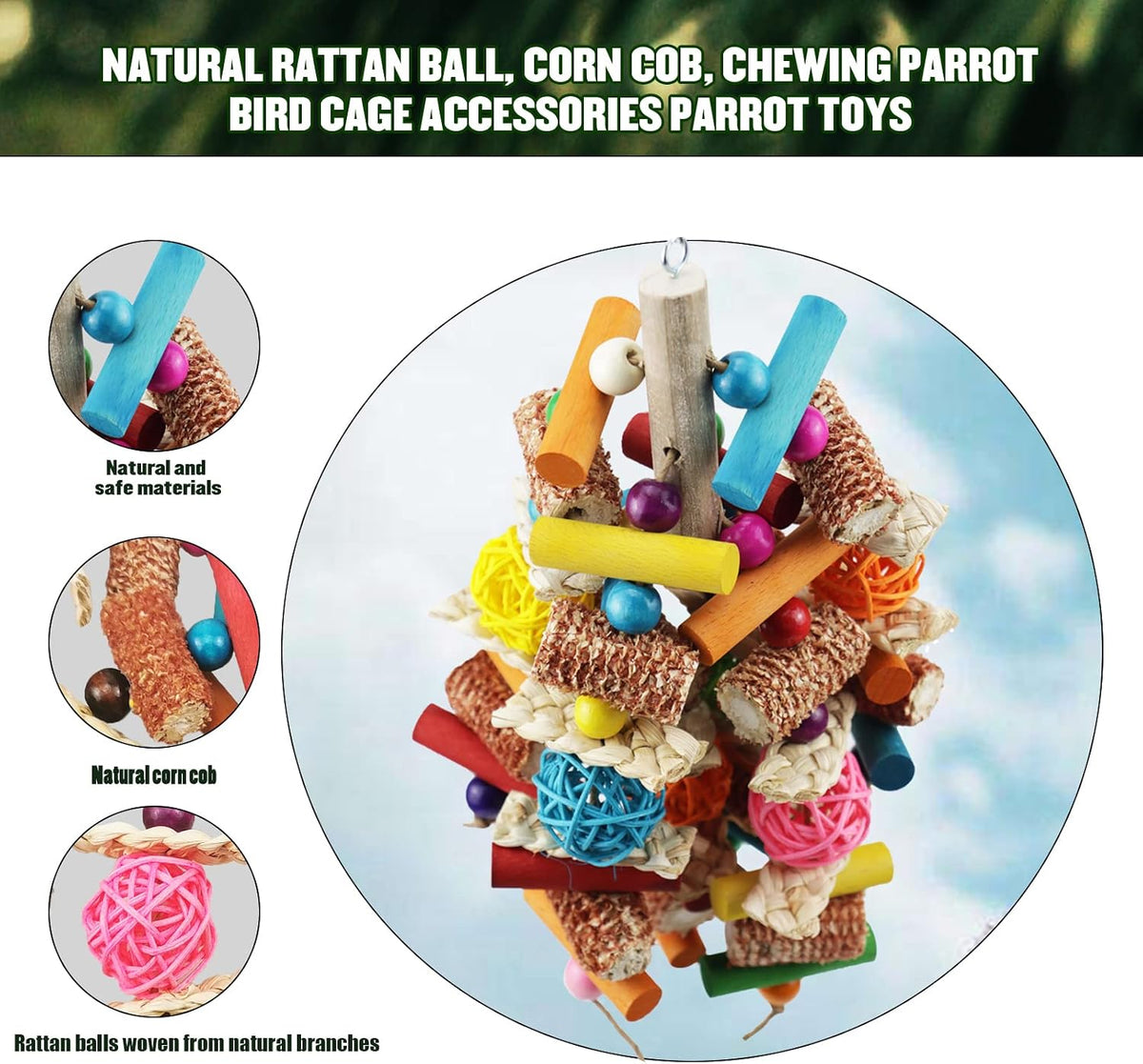 Natural Corn cob Parrot Chewing Toy, Hanging as Foraging Toy – Essentials for Birds - image 2