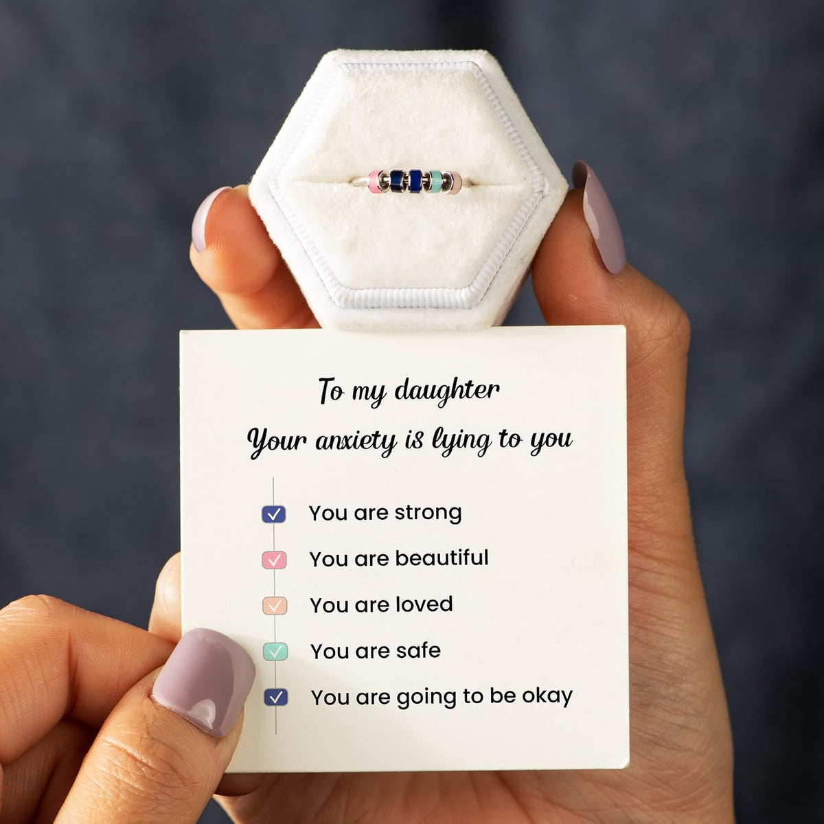 STORYJEWELLERY daughter spinner ring, silver fidget ring with message card - view 4