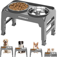 URPOWER Raised Dog Bowls 4 Height Adjustable Elevated Bowl Stand – Essentials for Dogs - Light Grey