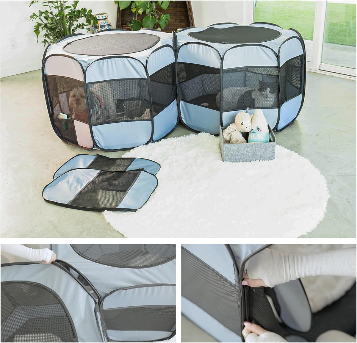 2-in-1 XLarge Cat Playpen - Grey / Round / M, 71"L x 34"W x 24.1"H - image 3