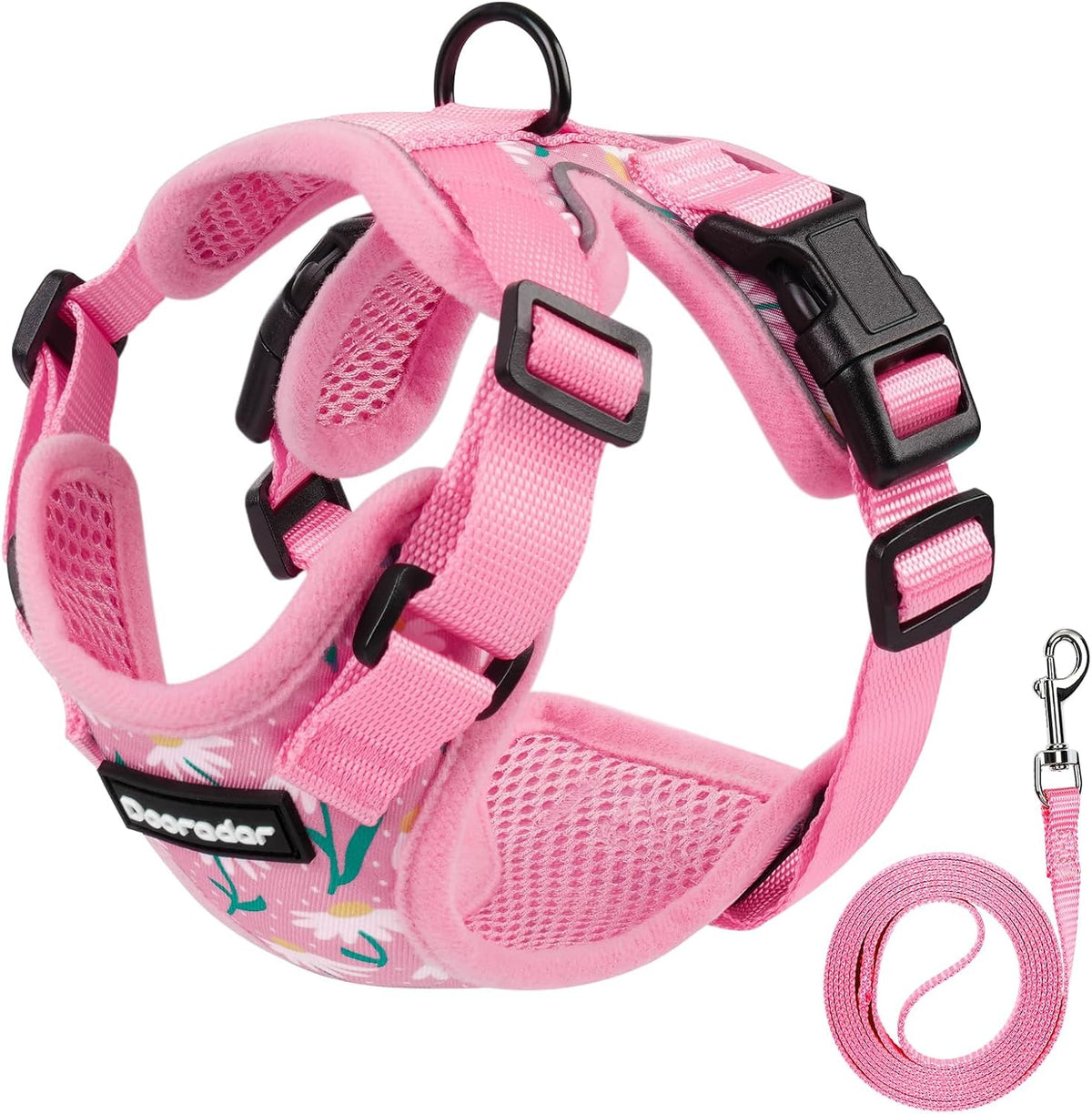Cat Harness and Leash Set, Adjustable and Escape Proof - Pink Coneflower / M